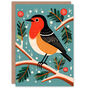 Robin Bird Tree Bauble Folk Art Xmas Christmas Card, thumbnail 1 of 4