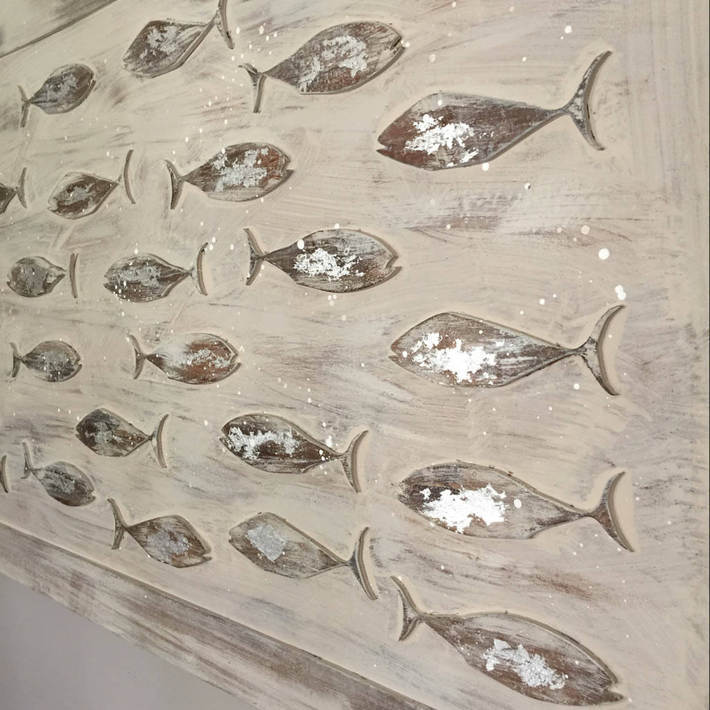 Fish Canvas With Carved Wooden Silver Fish Wall Art By ...