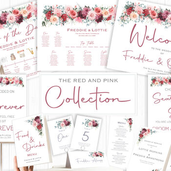 Wedding Table Menu Cards In Red And Pink Florals, 4 of 4