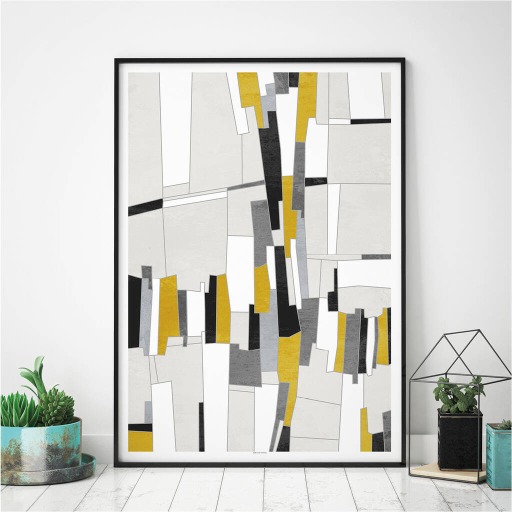 Mustard Yellow Set Of Three Abstract Fine Art Prints By Bronagh Kennedy ...