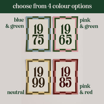 Personalised Birth Year Print With Checkerboard Frame, 9 of 12