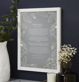 Personalised Grey And White Floral Poem Print, 7 of 9