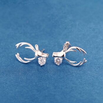 Reindeer Silver Cz Stud Earrings, 925 Sterling Silver Studs, Christmas Earrings, 6 of 7