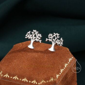 Sterling Silver Tiny Tree Stud Earrings, 2 of 12