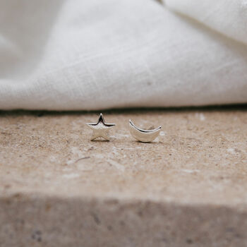 Star And Moon Sterling Silver Stud Earrings, 2 of 2