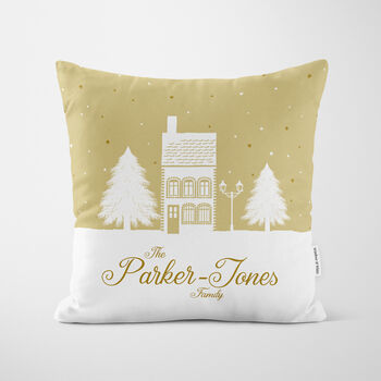 Personalised Christmas Cushion Gold House, 3 of 6