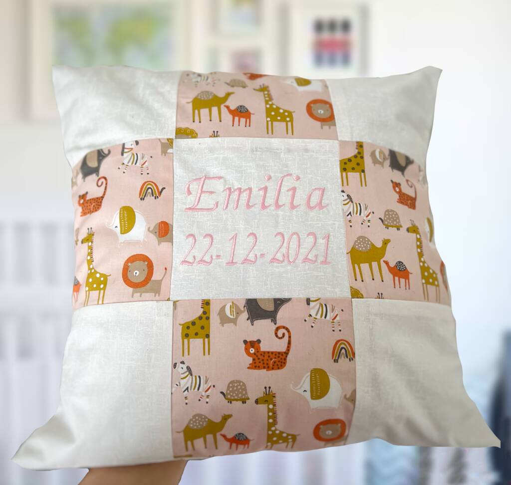 Personalised Patchwork Birth Cushion, 1 of 6