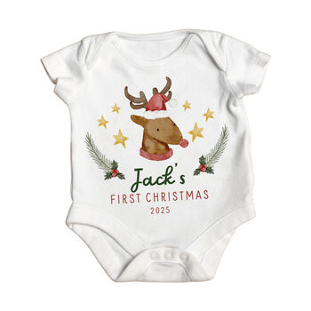 Personalised Baby’s First Christmas Gift Reindeer Bodysuit, 5 of 6