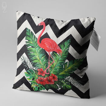 Pink Flamingo Cushion Cover With Leaves And Zig Zag, 4 of 7