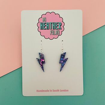 Purple Glitter Lightning Bolt Earrings Small And Large, 10 of 10
