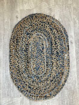 Denim And Jute Braided Oval Rug, 2 of 4