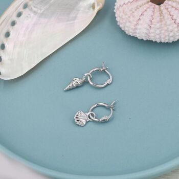 Mismatched Shell Huggie Hoops Earrings In Sterling Silver, 2 of 11