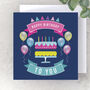 Happy Birthday Cake And Balloons Card Blue Set Of Two, thumbnail 1 of 2