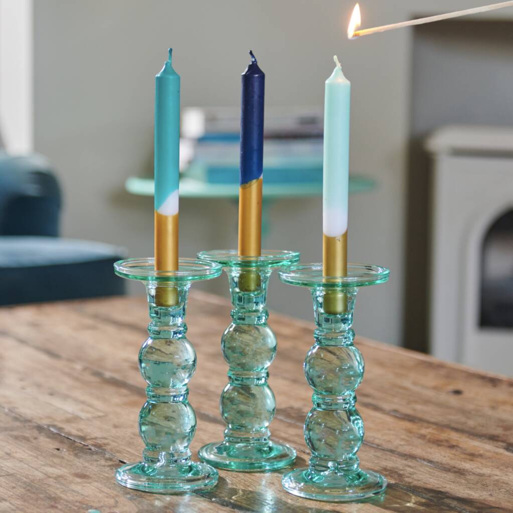 Eloise Turquoise Glass Candle Holder, 1 of 6
