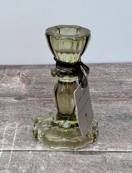 Olive Green Glass Candlestick, 11cm, 2 of 3