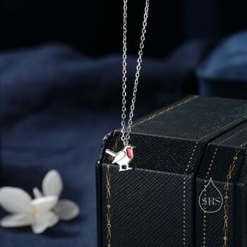 Tiny Robin Bird Pendant Necklace With Enamel, 5 of 11
