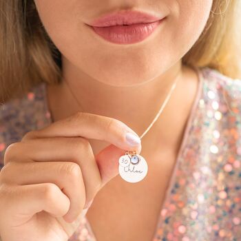 Esme 30th Birthday Disc And Birthstone Personalised Name Necklace, 2 of 12