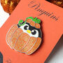 Pumpkin Penguin Enamel Pin: Glitter Halloween Badge, thumbnail 2 of 6