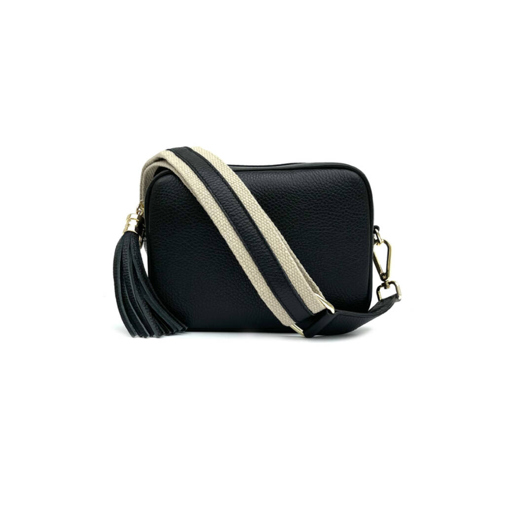 Black Leather Crossbody Bag And Canvas Strap By Apatchy ...