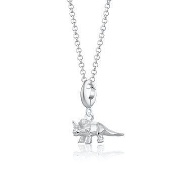 Sterling Silver Triceratops Dinosaur Charm Necklace, 2 of 6