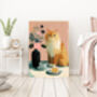 Ginger Cat Flower Portrait Art Print, thumbnail 3 of 4