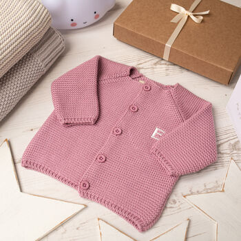 Luxury Dawn Pink Bobble Hat And Cardigan Baby Gift Box, 2 of 10