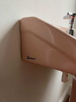 Vintage Pink Twyfords Standard Pedestal Bathroom Sink, 8 of 12