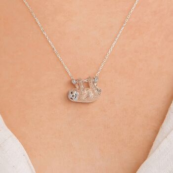 Personalised Sterling Silver And Rose Gold Sloth Necklace, 8 of 10