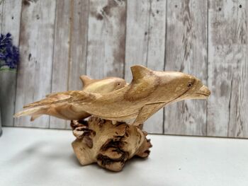 Hand Carved Wooden Dolphin Pair Sculpture Ornament, 12 of 12
