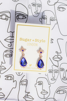 Blue Rose Gold Tear Drop Dangle Earrings, 5 of 5