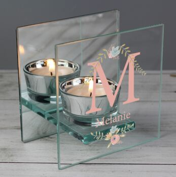 Personalised Monogram Tea Light Mirror Glass Holder, 2 of 4