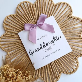 Granddaughter Birthday Card For Her, Luxury Bow Card, Choice Of Colours Handmade Bow, 4 of 6