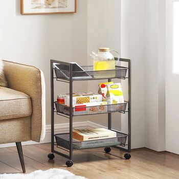Three Tier Trolley Household Cart Baskets Shelves, 3 of 10