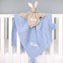 Personalised Bunny Comforter And Cable Blanket Blue, thumbnail 6 of 9