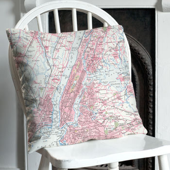 New York Vintage Map Faux Suede/Organic Cotton Cushion, 2 of 6
