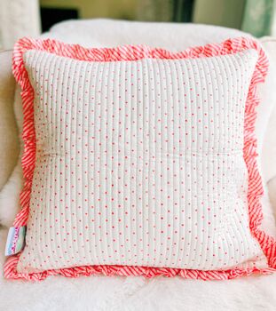 Handmade Quilted Block Print Spotty Cushion, 5 of 5