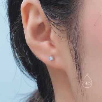 Sterling Silver Extra Tiny Moonstone Internally Threaded Earrings, 3 of 12