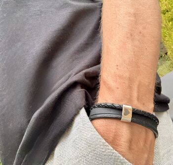Engraved Black Wrap Bracelet Memorial Pendant For Men Ashes Keepsake Cremation Jewellery, 4 of 10