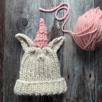 Unicorn Dream Beanie Hat Diy Knitting Kit, 2 of 3