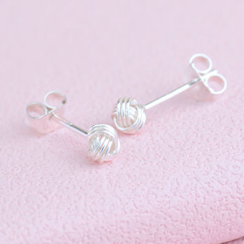 Sterling Silver Tiny Love Knot Stud Earrings, 3 of 6