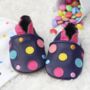 Dotty Fish Navy Spotty Dotty Soft Leather Baby Shoes With Barefoot Soles, thumbnail 1 of 11