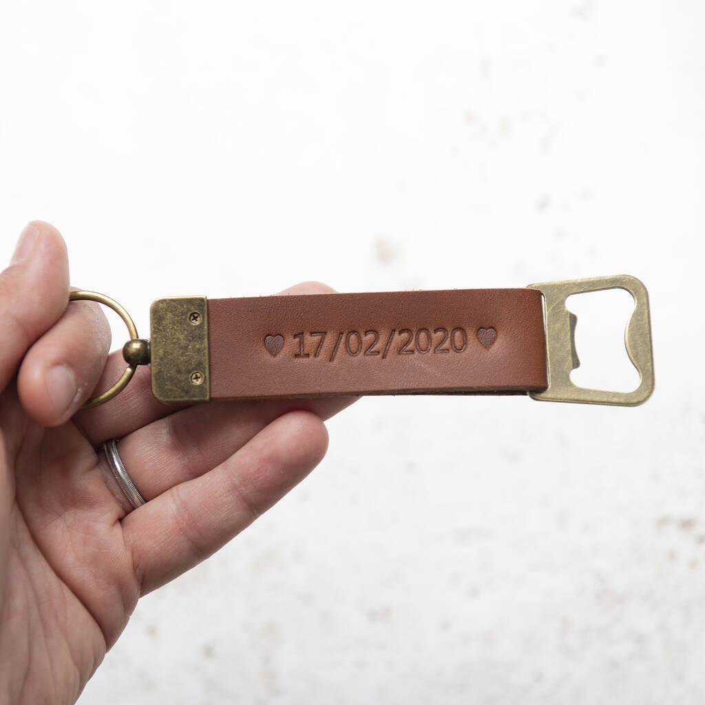 Personalised Leather Bottle Opener Keyring Gift For Dad, 1 of 7