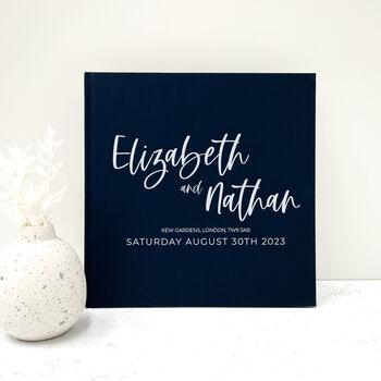 Custom Linen Wedding Guest Book With Six Colour Options, 9 of 11