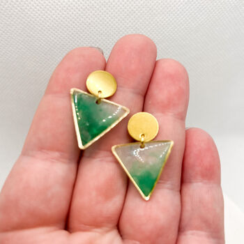 Geometric Green Minimalist Stud Drop Earrings, 2 of 11