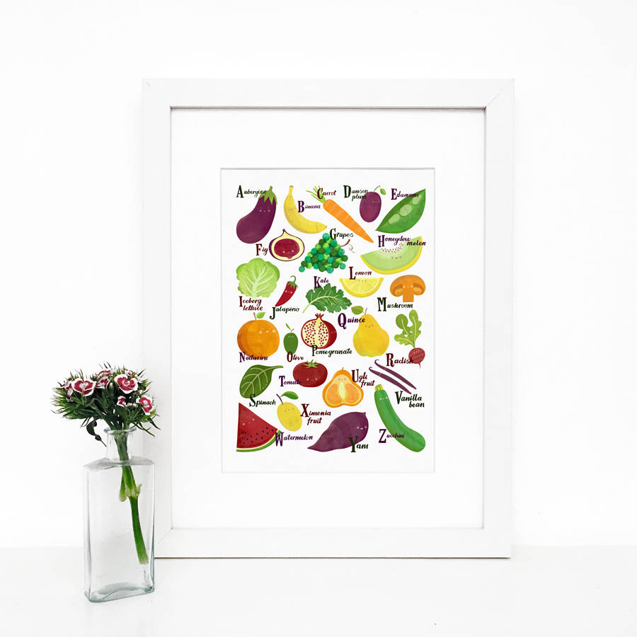 fruits and vegetables alphabet, giclée wall art print by lauren radley