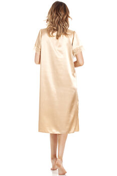 British Made Gold Short Sleeved Satin Nightdress With Lace Detail Ladies Size 8 To 28 UK, 5 of 5