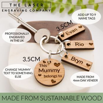 Personalised Oak 'This Mummy Belongs To…' Keyring, 2 of 5