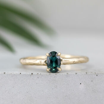 'Mae' Oval Teal Sapphire Solitaire Engagement Ring, 9 of 12