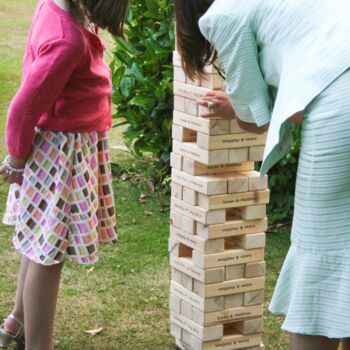 Personalised Giant Tumbling Blocks For Weddings And Events, Large Tumbling Blocks Garden Game, 4 of 5