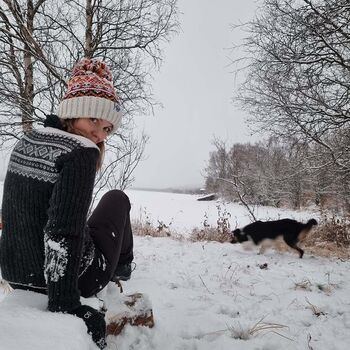 Cream Cherry Fairisle Reflective Super Bobble Hat, 4 of 7